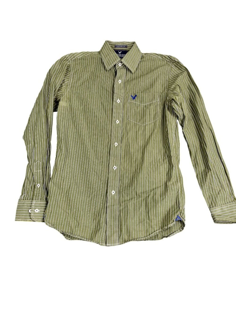 American Eagle Mens Green & White Striped Button-Up Shirt S/P Vintage Fit
